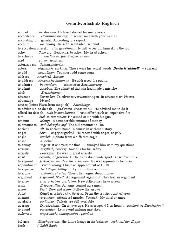 Grundwortschatz Englisch/Deutsch | PDF