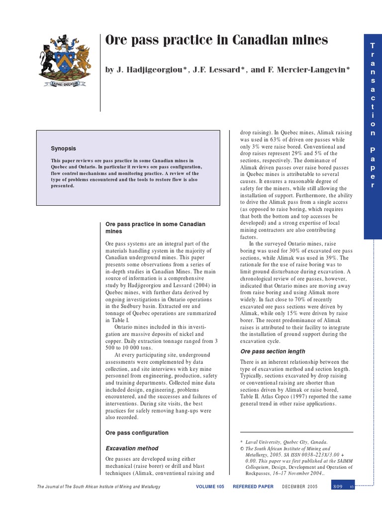 V105n11p809ore Pass Practice in Canadian Mines | PDF | Wear | Mining