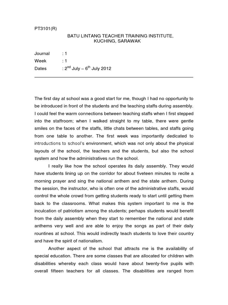 Practicum Journal: Week 1 Insights | PDF | Applied Psychology | Teachers