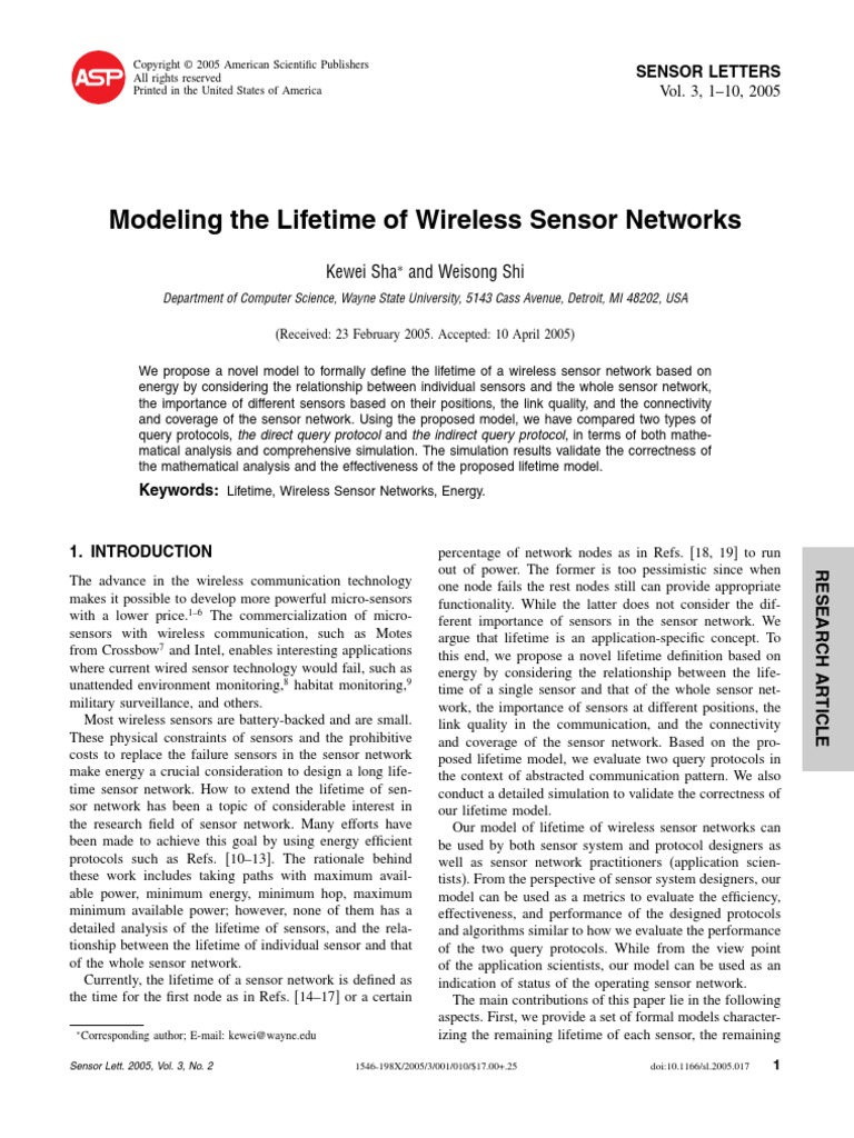 Lifetime of Sensor Newtworking | PDF | Wireless Sensor Network ...