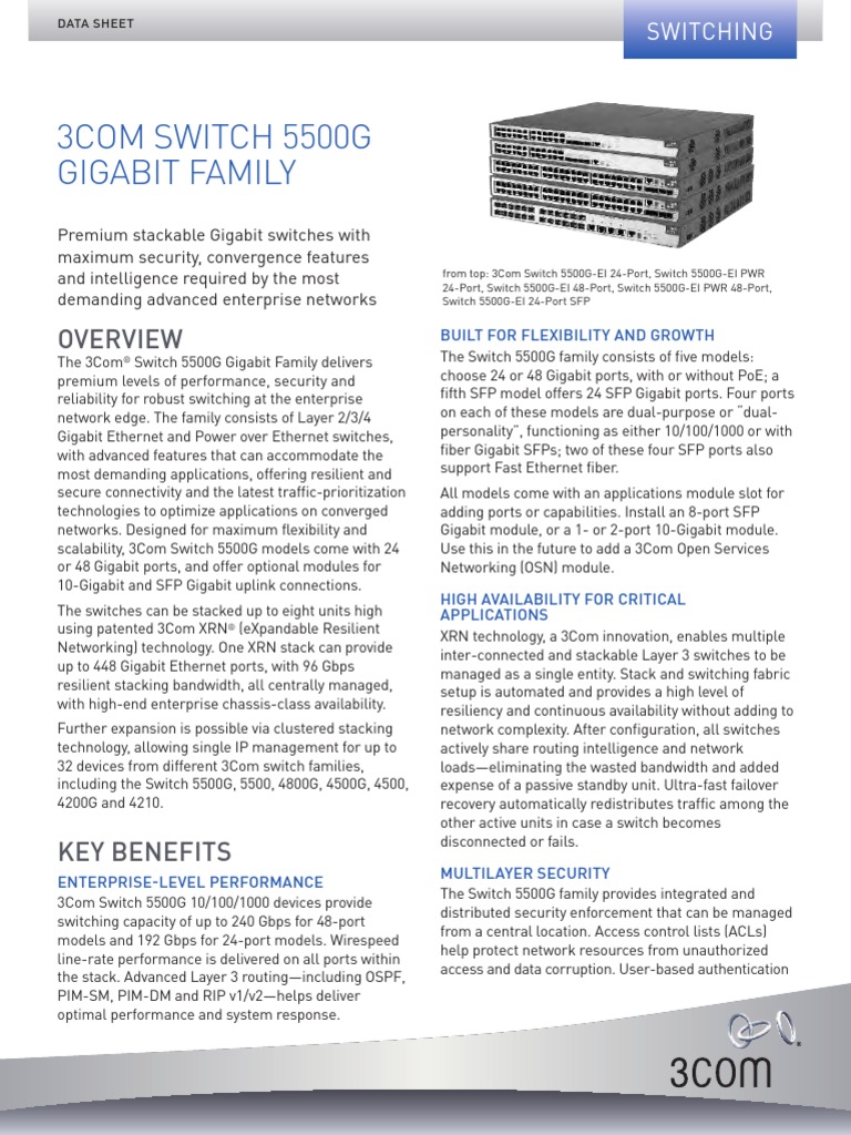 3com SuperStack 4 Switch 5500G - Data Sheet | PDF | Network Switch ...