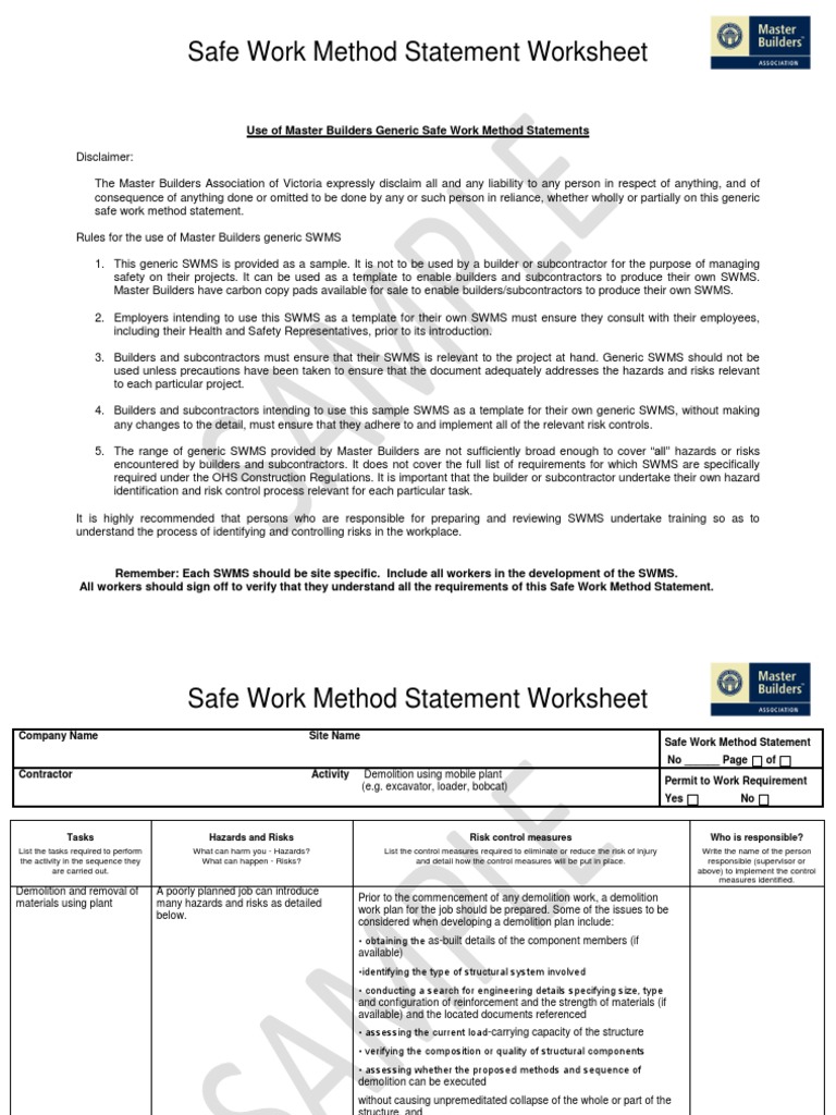 Demolition SWMS Development Guide | PDF | Demolition | Occupational ...