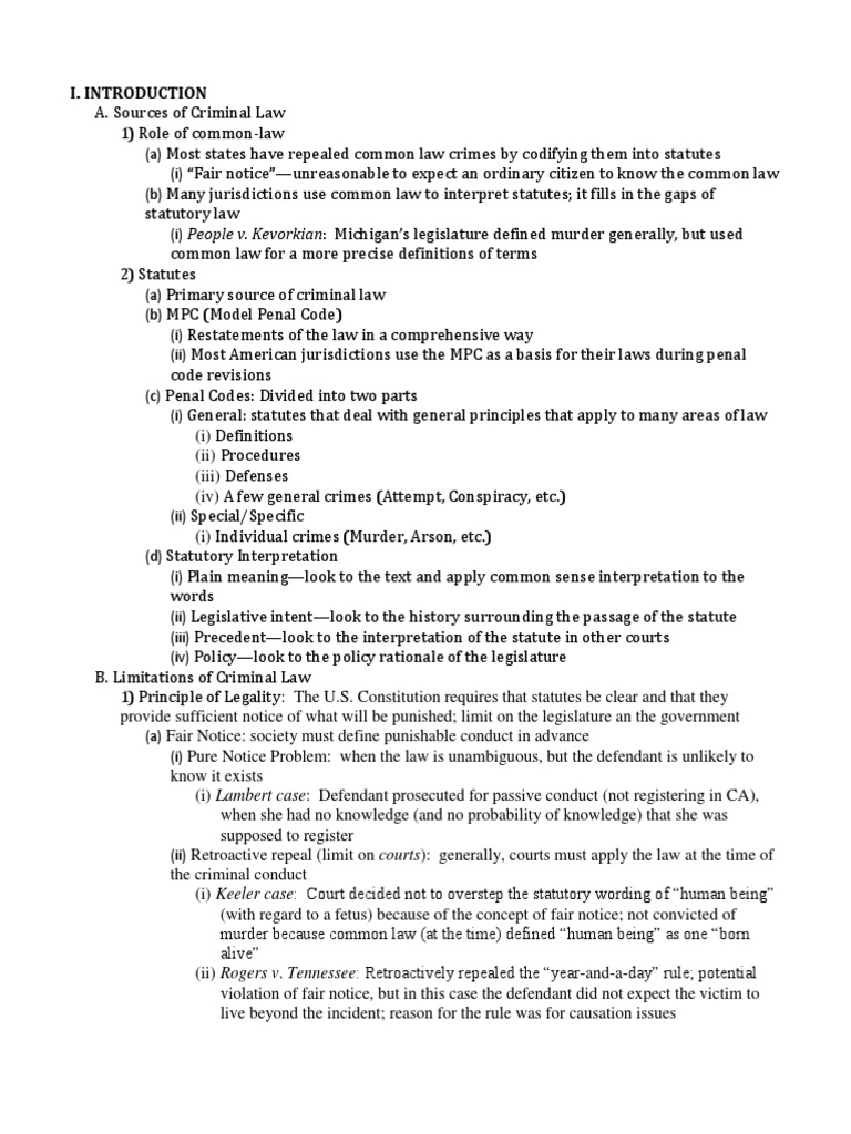 Cohen Criminal Fall 2014 | PDF | Mens Rea | Manslaughter