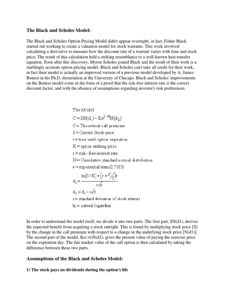 The Black and Scholes Model | PDF | Black–Scholes Model | Option (Finance)