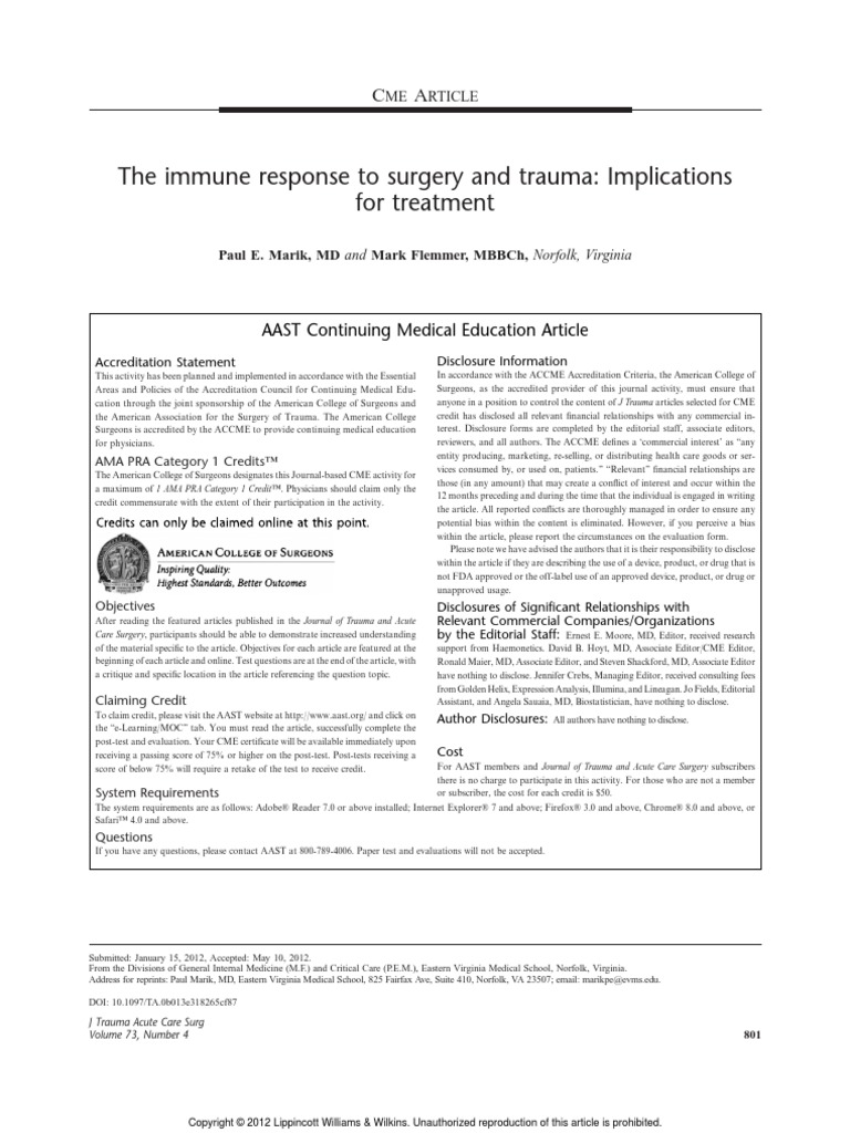 The Inmuen Response To Surgery and Trauma | PDF | T Helper Cell | Cytokine