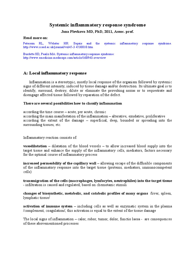 Systemic Inflammatory Response Syndrome 2011 PDF | PDF | Inflammation ...
