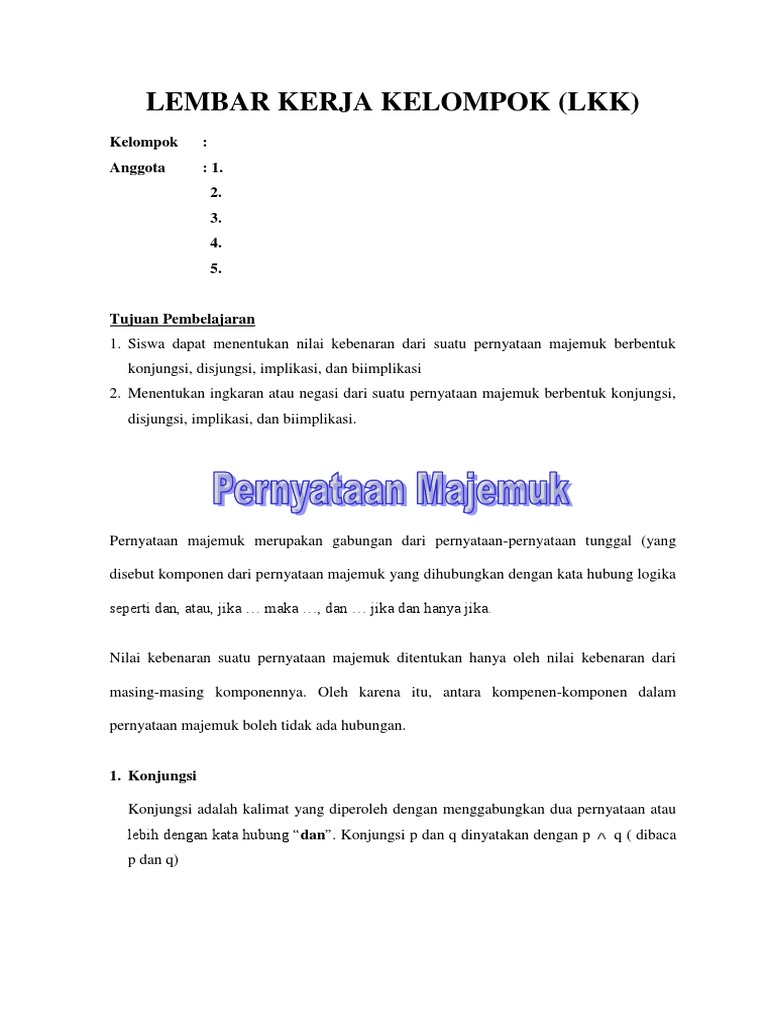 Logika Matematika Pernyataan Majemuk Dan Negasi Pernyataan Majemuk