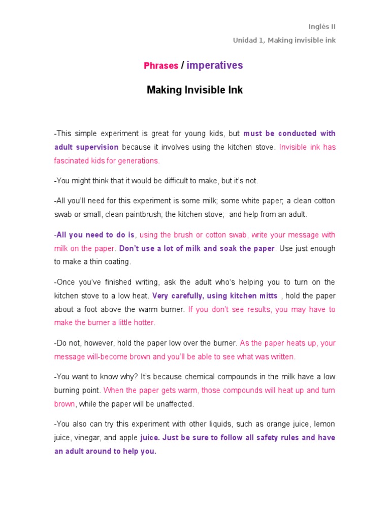 Making Invisible Ink: A Fun Experiment | PDF | Cooking, Food & Wine ...