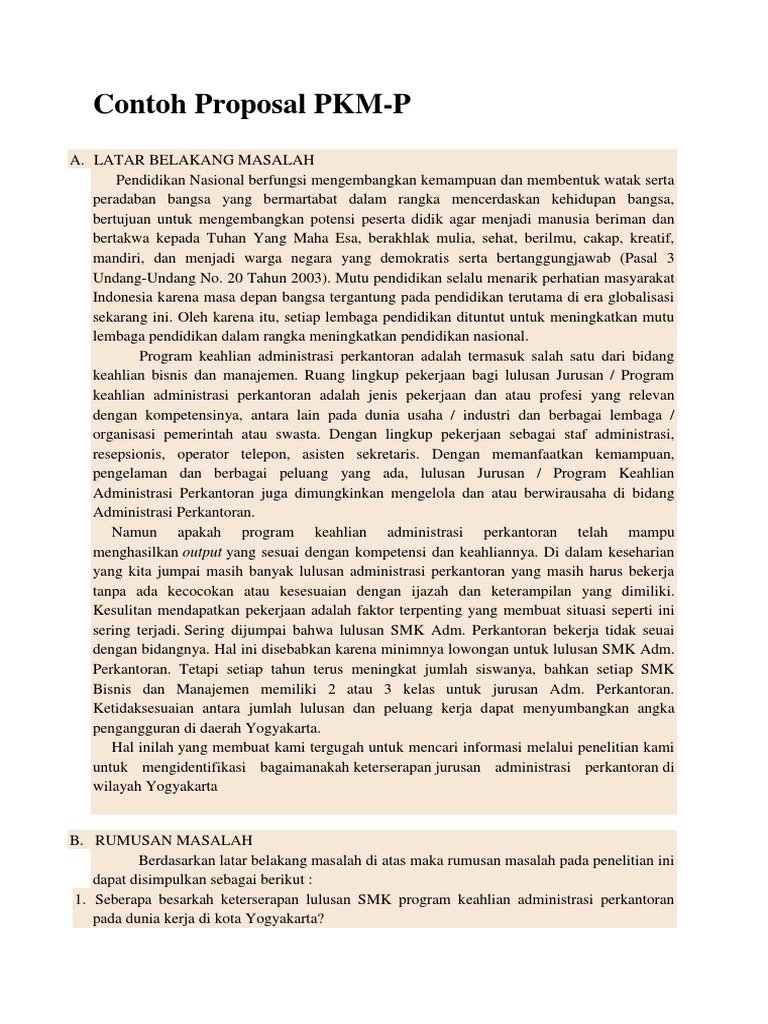 Contoh Proposal PKM | PDF | Bisnis