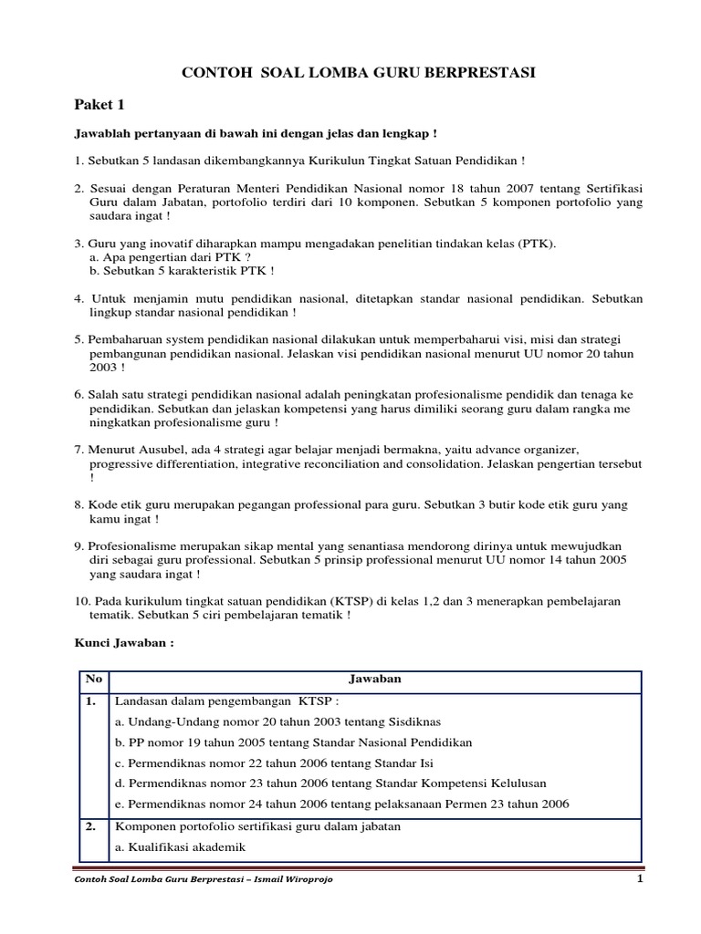 Contoh Soal Lomba Guru Berprestasi