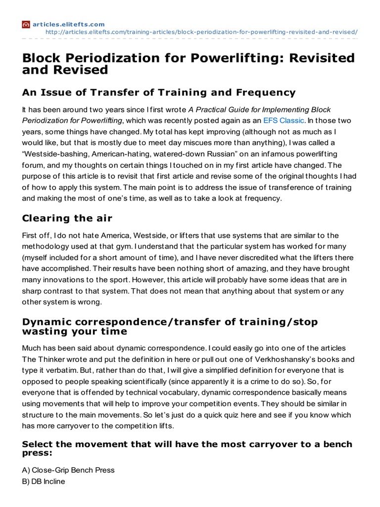 Revised Block Periodization for Powerlifting | PDF | Strength Training ...