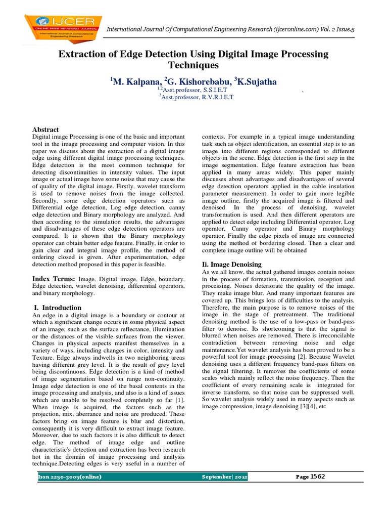 Edge Detection in Digital Imaging Techniques | PDF | Wavelet | Signal ...