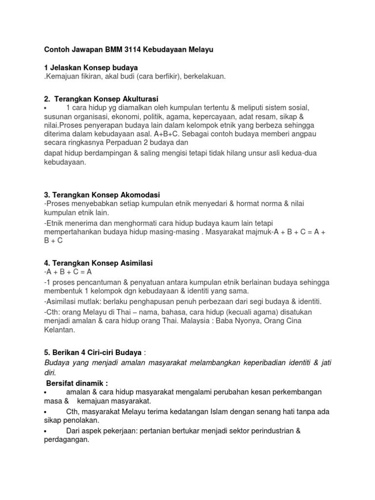 Contoh Jawapan BMM 3114 Kebudayaan Melayu  PDF