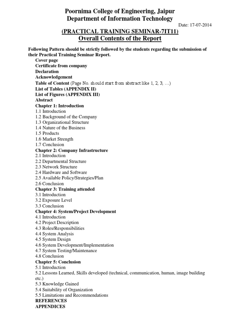 Practical Training Report Guidelines | PDF | Abstract (Summary) | Table ...