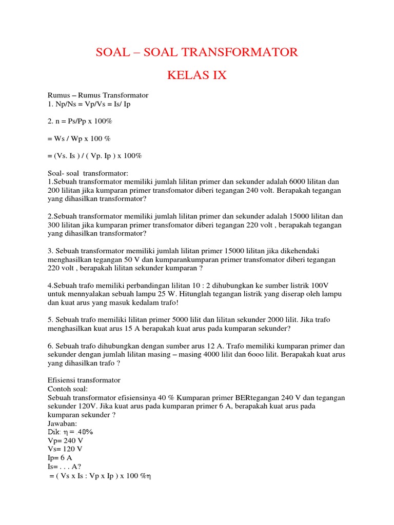 Soal Soal Transformator