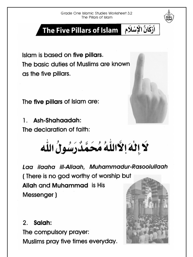 Free Worksheet Five Pillars Of Islam Worksheet grade 1 islamic studies worksheet 3 2 the five pillars of islam