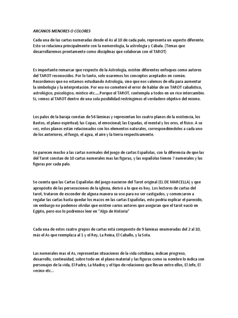 Significado de los Arcanos Menores | PDF | Tarot | Jugando a las cartas