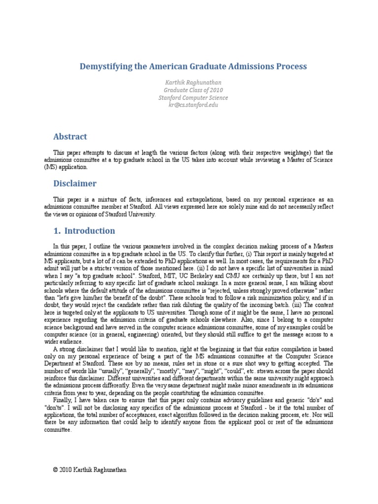 Demystifying The American Graduate Admissions Process | PDF | Graduate ...