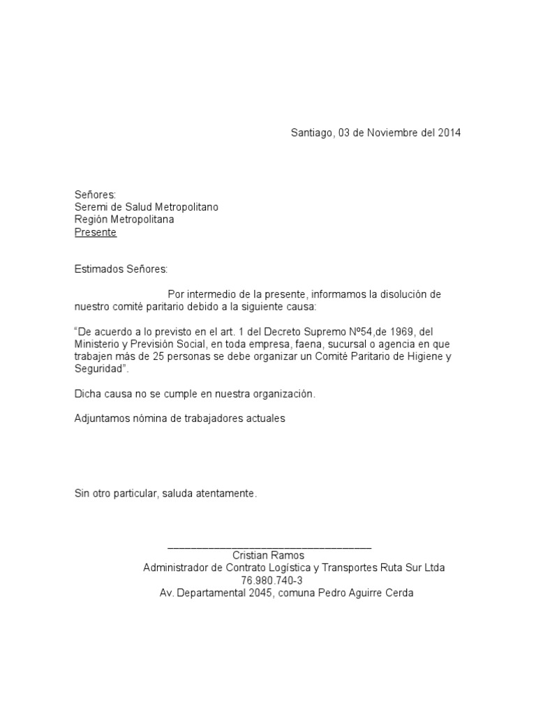 Carta Conductora Inspección  Seremi