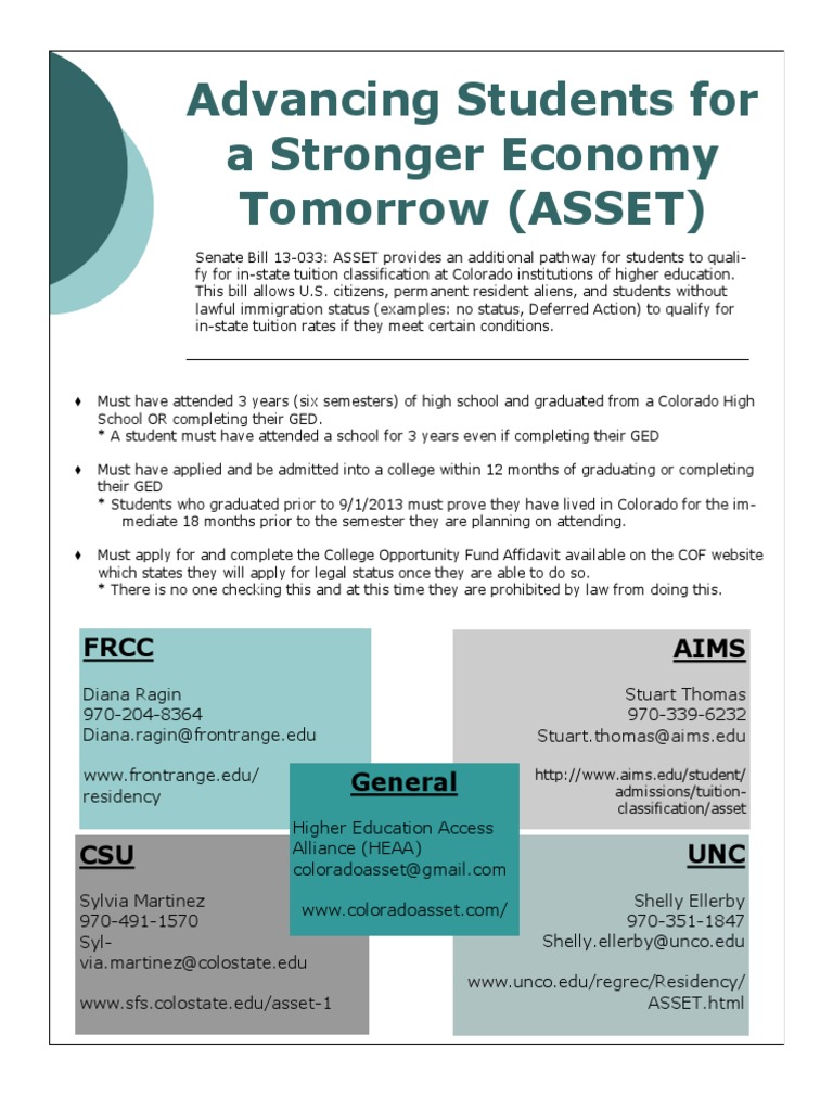 Colorado ASSET Tuition Classification Guide | PDF | Further Education ...