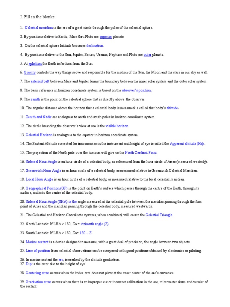 Final Exam Celestial Navigation With Answer PDF Horizon Navigation