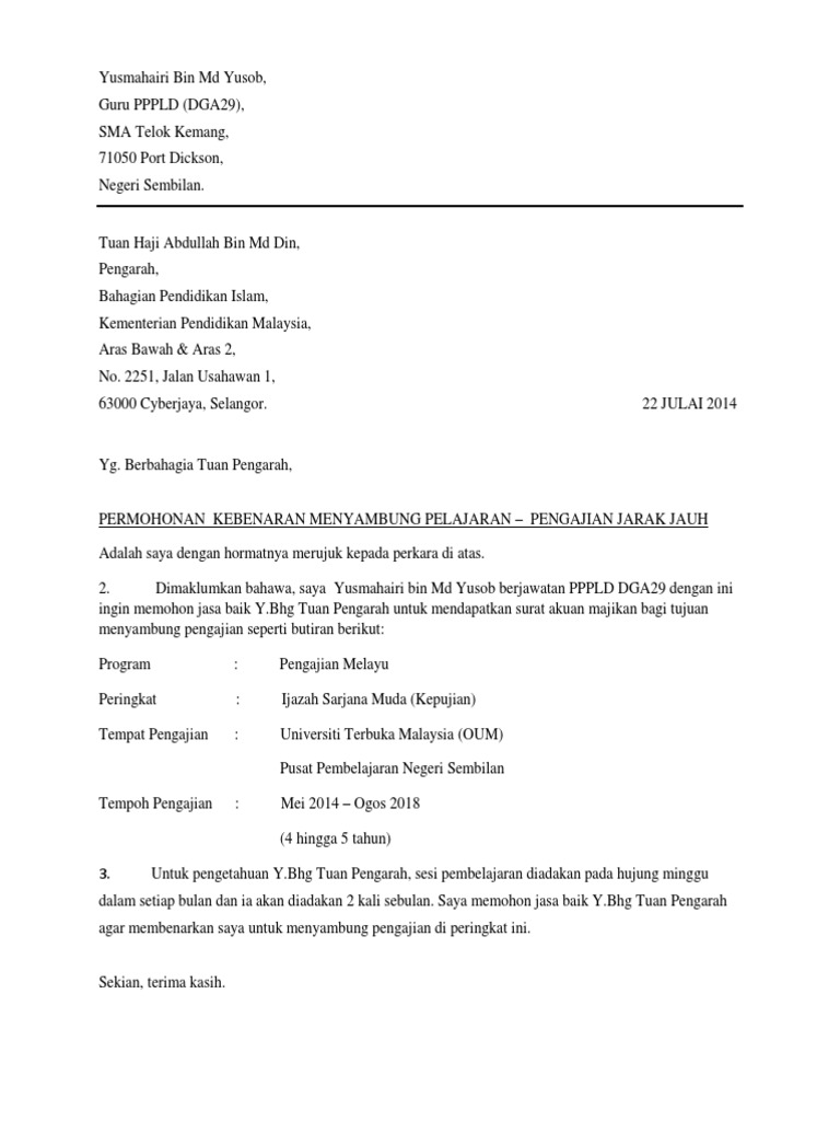 Surat Sambung Belajar Pdf