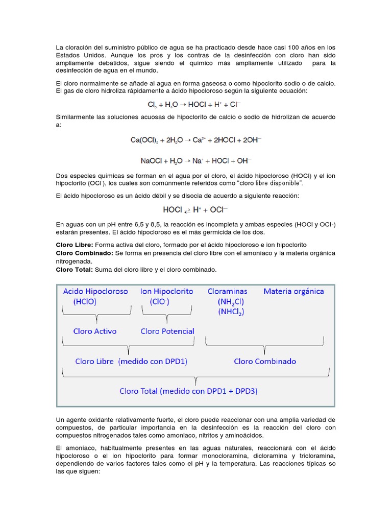 Informacion Sobre El Cloro Libre y Total Cloro Química Física