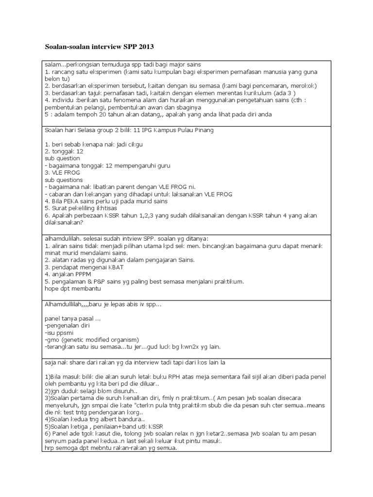Soalan Soalan Interview Spp 2013 Pdf