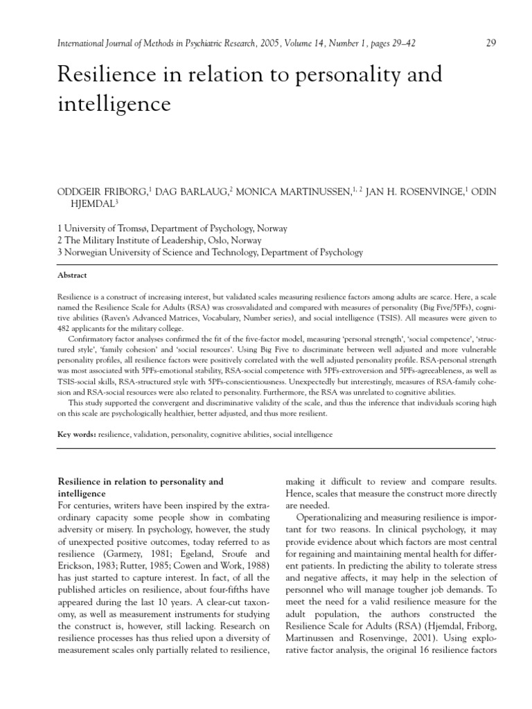 Resilience and Personality | PDF | Psychological Resilience | Standard ...