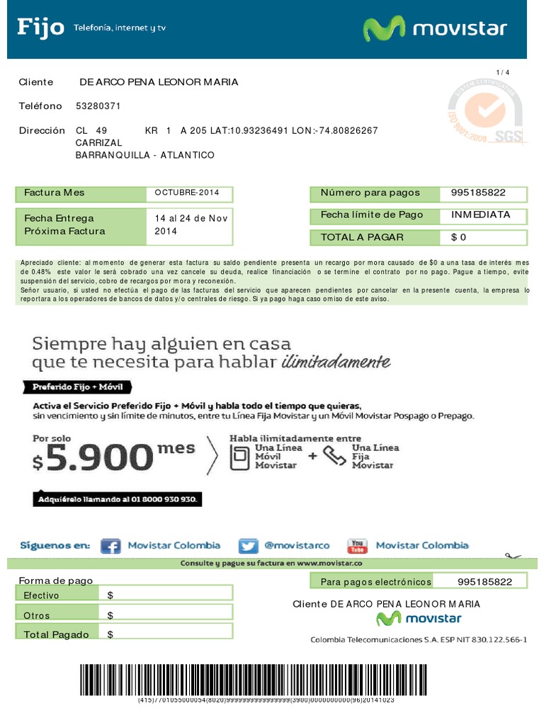 Factura Movistar | Factura | Colombia