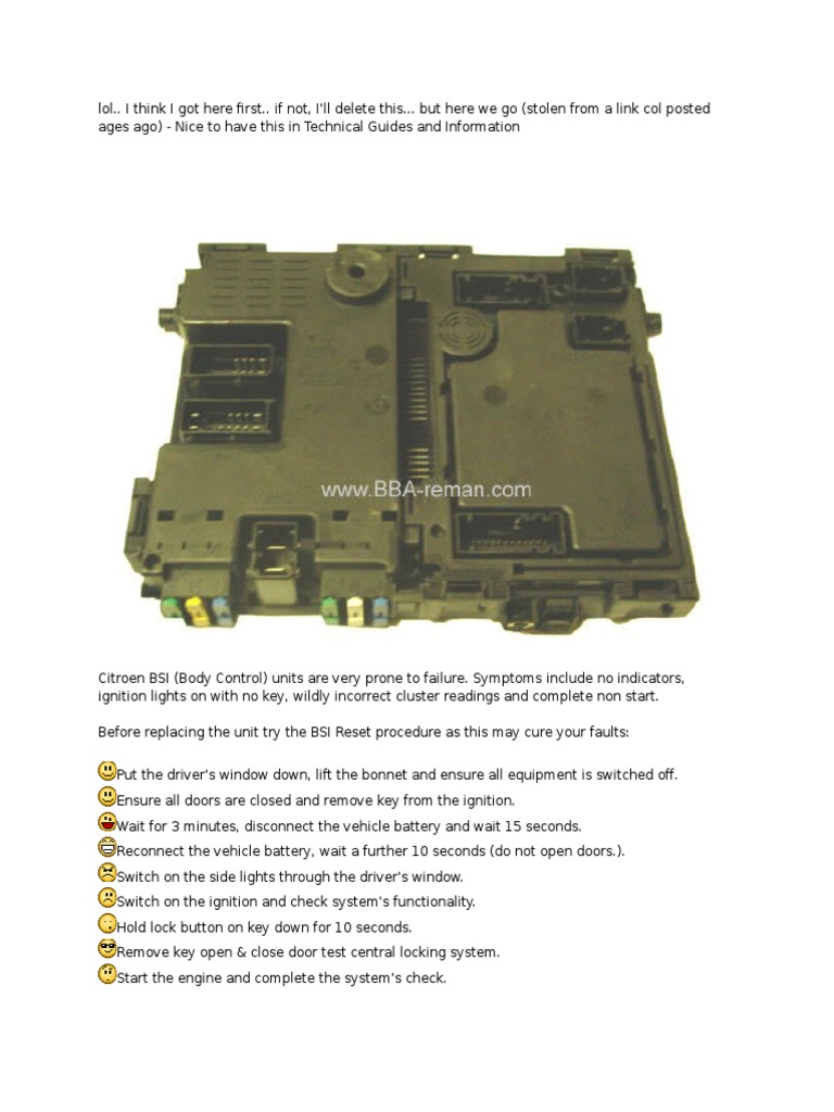 Citroen BSI Unit Reset Procedure A StepbyStep Guide to Resetting the