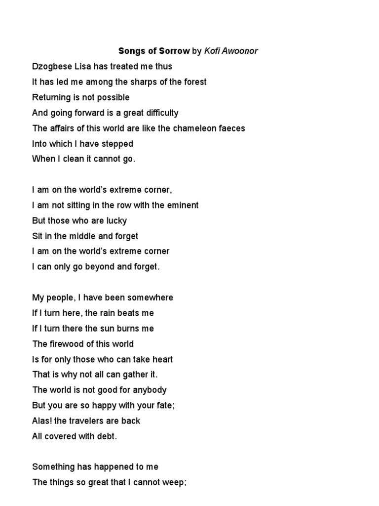 Songs of Sorrow Poetry