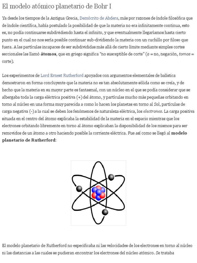 La Mecánica Cuántica El Modelo Atómico Planetario De Bohr I
