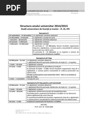 Structura Anului Universitar 2014 2015 Uaic Cuza