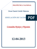 OSCAR CRIOLLO Consulta Hysys y Pipesim