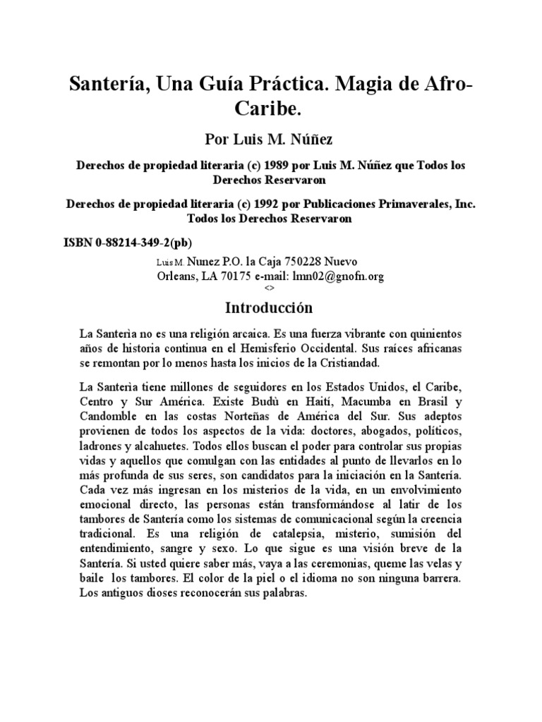 Santeria Español Pdf Religión Y Creencia Alimentos