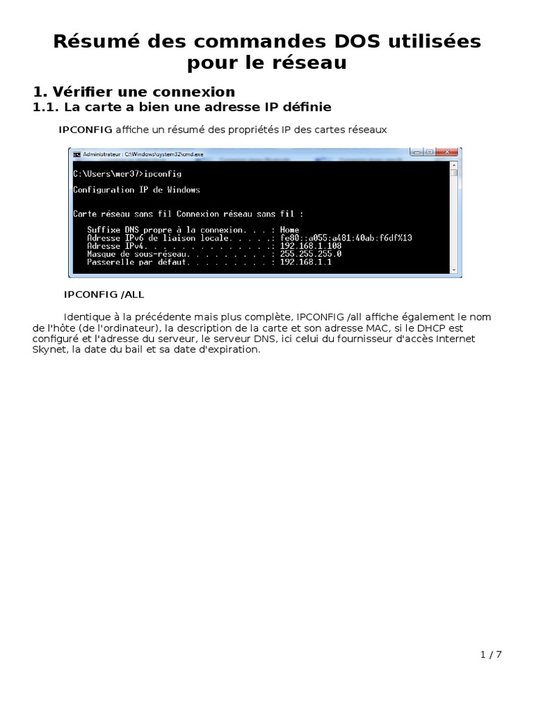 Commandes DOS pour gestion réseau | PDF | Adresse IP | Système de noms ...