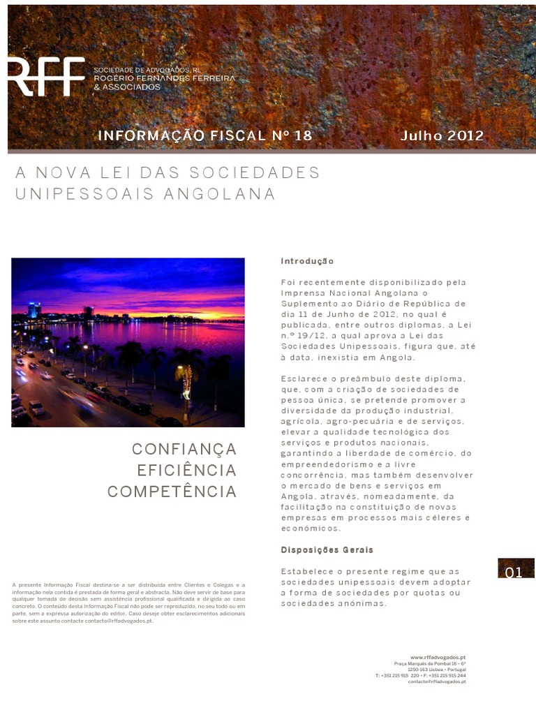 Lei das sociedades unipessoais angola pdf angola lei estatut ria