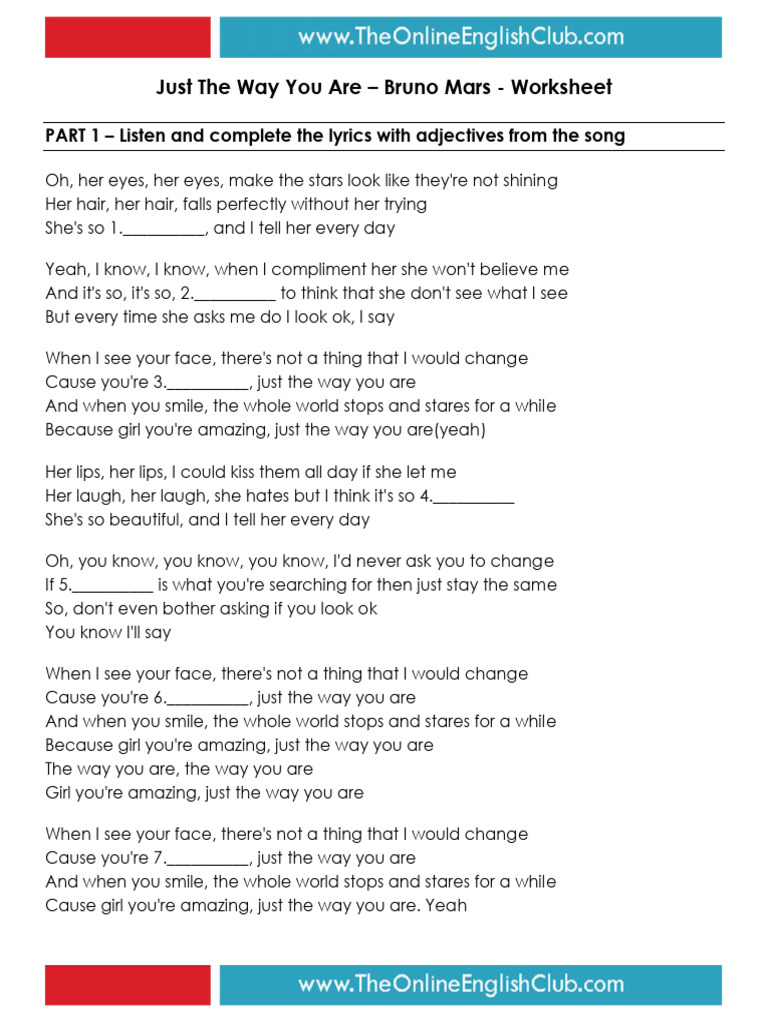 English Songs Bruno Marsenglish Songs Bruno Mars Worksheet Worksheet 2 scribd
