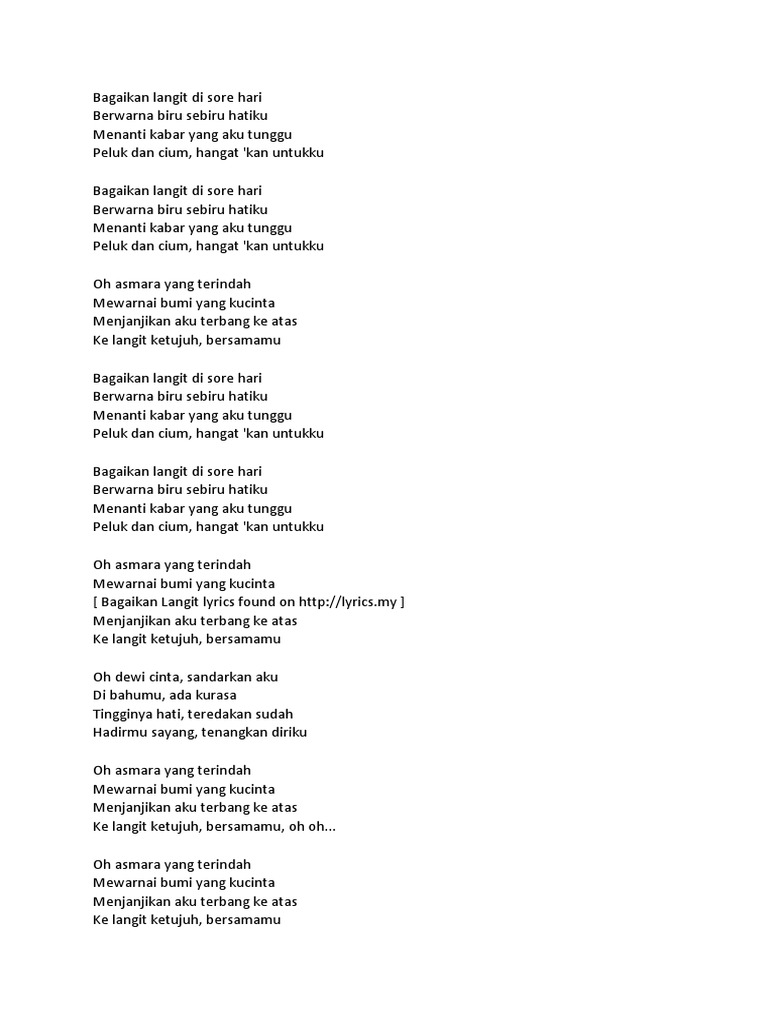 Tulisan Lagu Bagaikan Langit Di Sore Hari Nuring