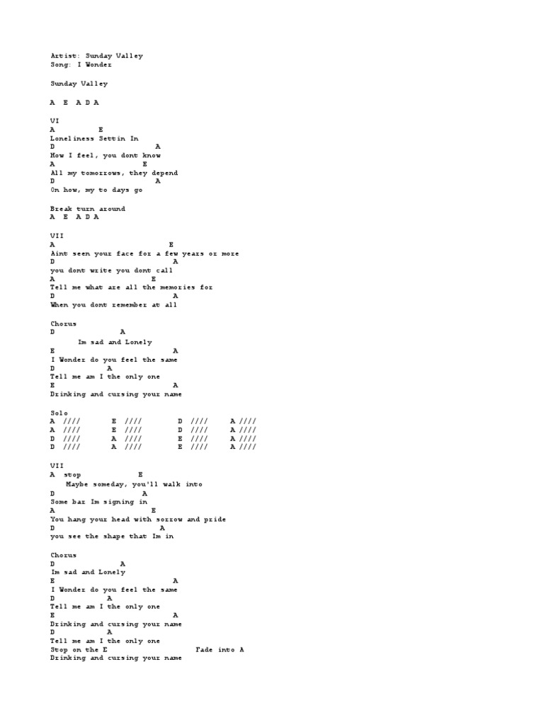 I Wonder Lyrics and Chords PDF Song Recordings Rock Music