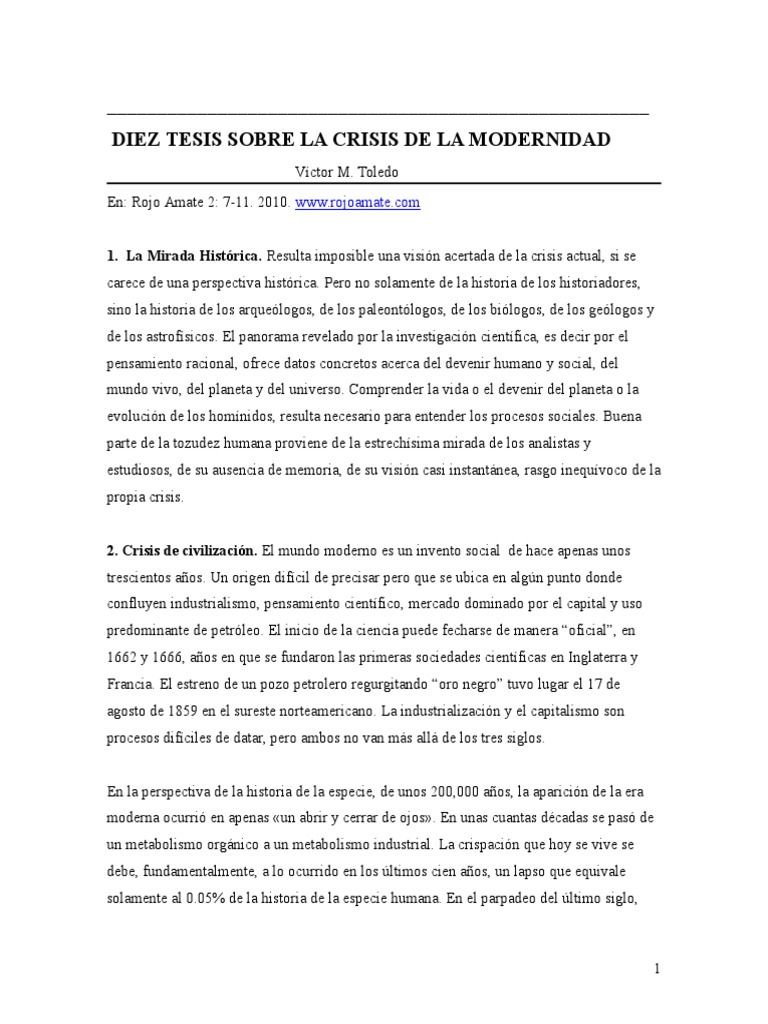 10 Tesis Sobre La Crisis de La Modernidad Victor M. Toledo CCH III ...