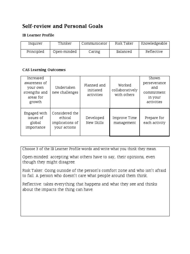 CAS Self-Review and Goal Setting Guide | PDF | Cognitive Science ...