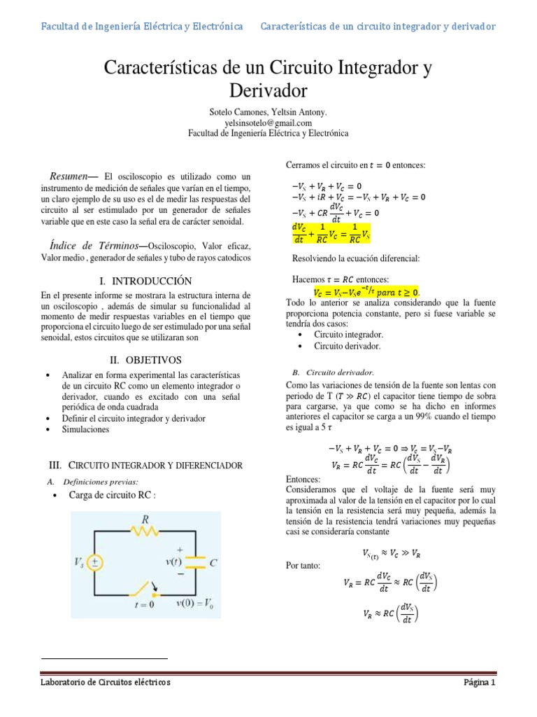 Circuitos Integradores y Derivadores RC | PDF | voltaje | Condensador