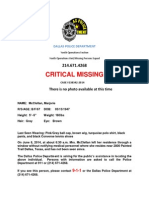 Critical Missing: Dallas Police Department