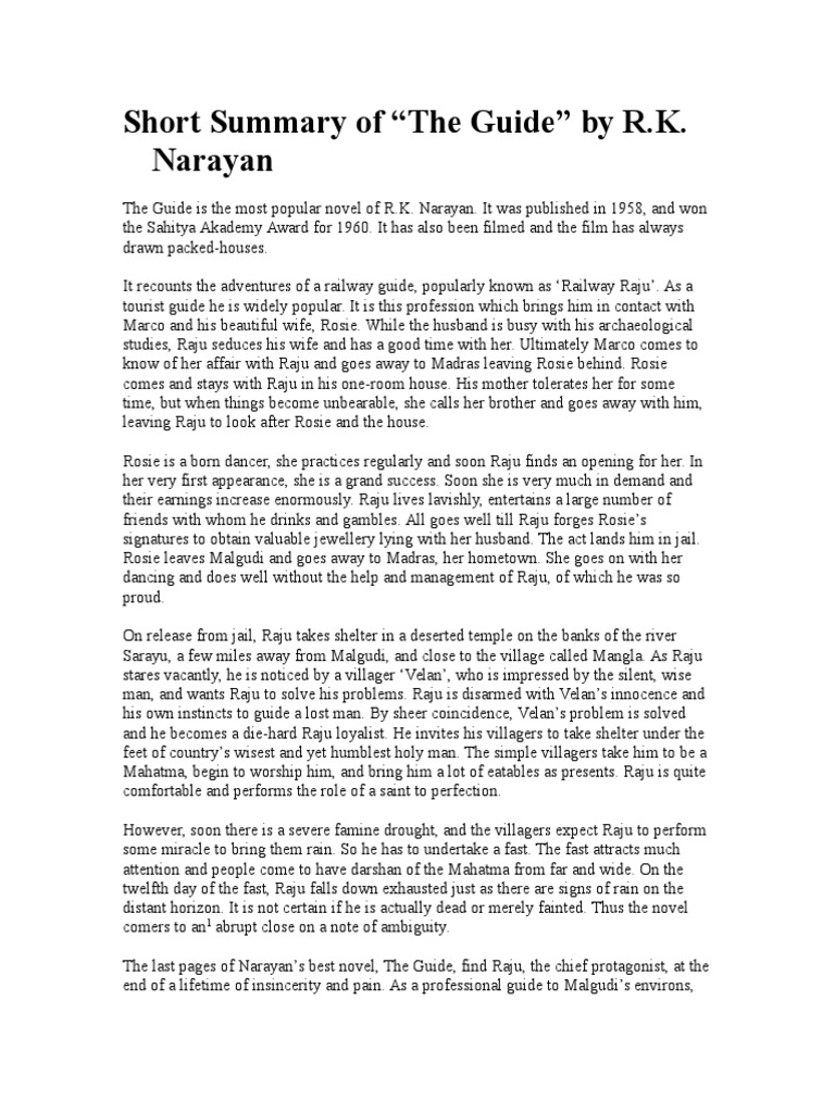 Summary of R.K. Narayan's The Guide | PDF