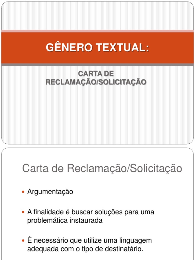Gênero Textual:: Carta De Reclamação/Solicitação