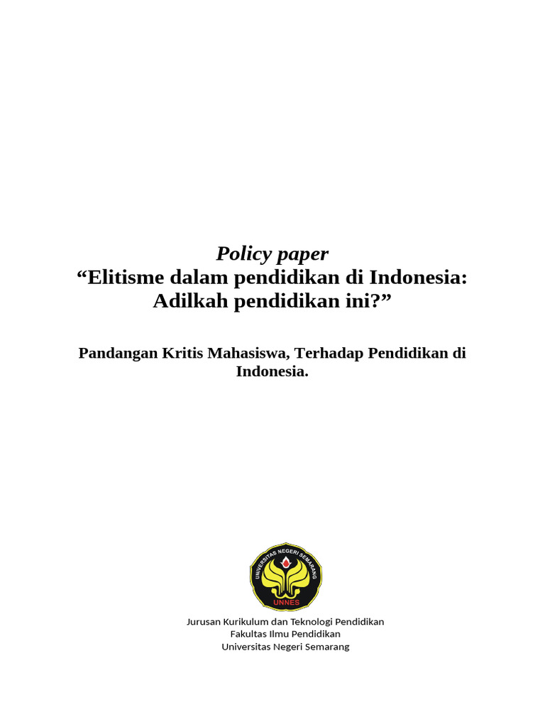 Contoh Policy Paper Elitisme Dalam Pendidikan  Di   Contoh Policy Paper Elitisme Dalam Pendidikan  Di