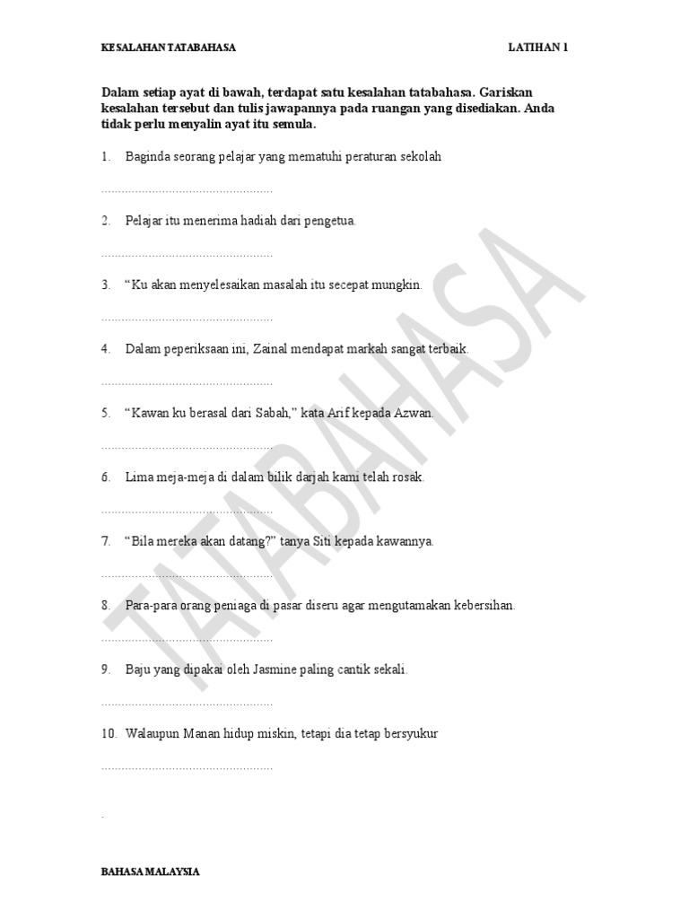 Kuiz Kesalahan Bahasa Worksheet