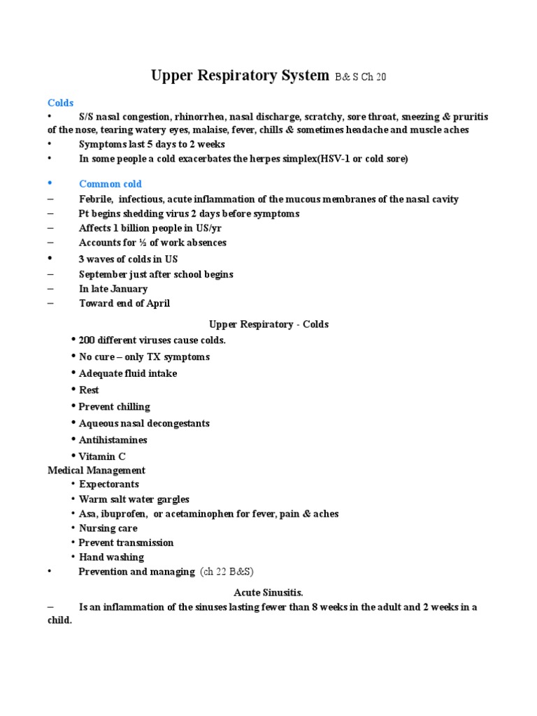 Upper Respiratory Infections Overview | PDF | Common Cold ...